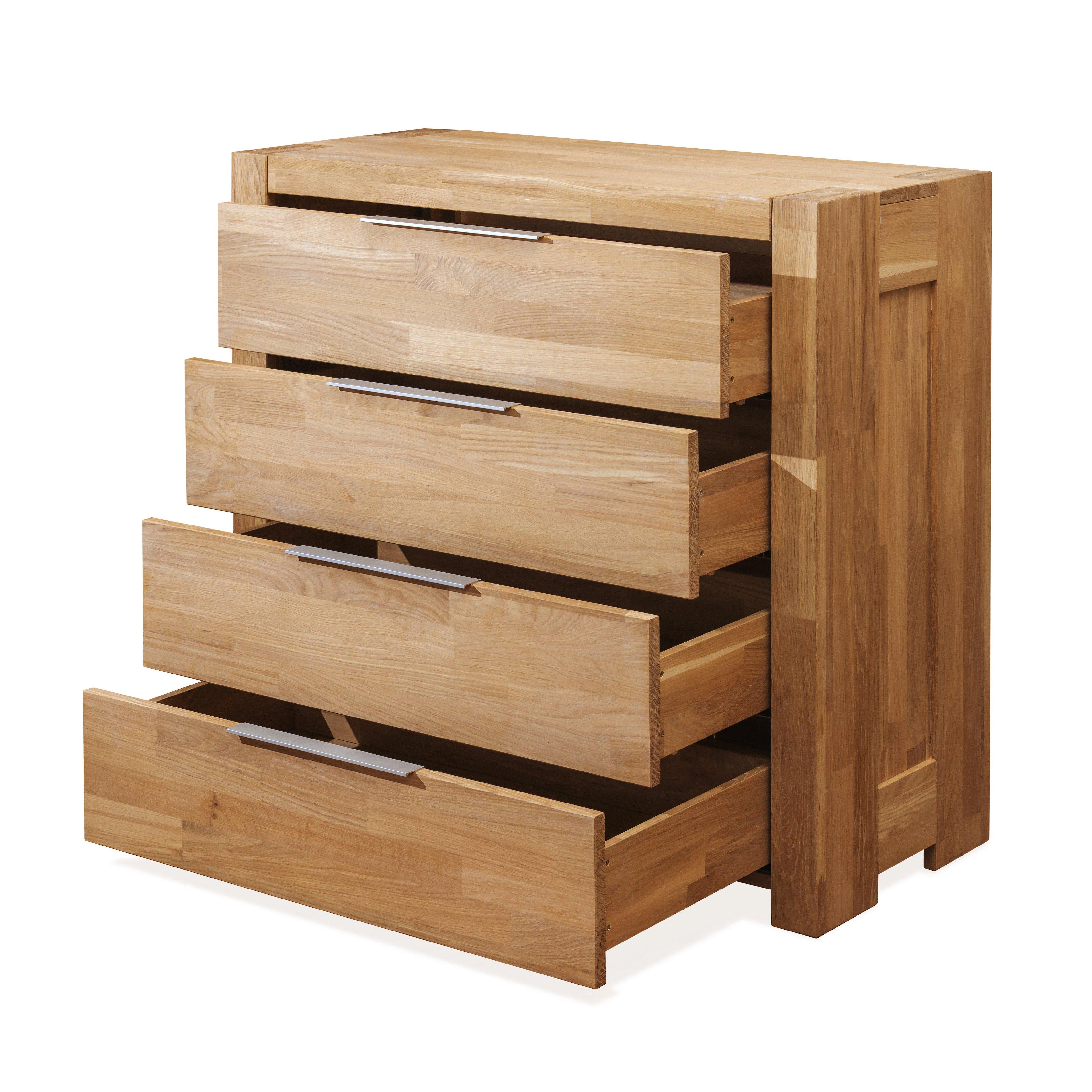 Cómoda de 4 cajones de madera de roble macizo estilo escandinavo
